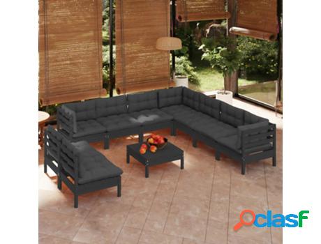 Muebles de Jardín VIDAXL 10 pzas con cojines negro madera