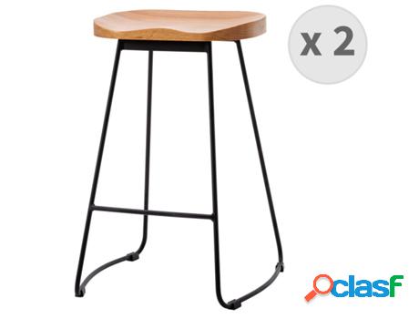 Nat-Taburete De Bar Industrial Antracita Mate/Roble Patas De