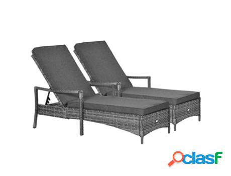 Outsunny Conjunto De 2 Tumbonas De Ratán De Jardín Chaise