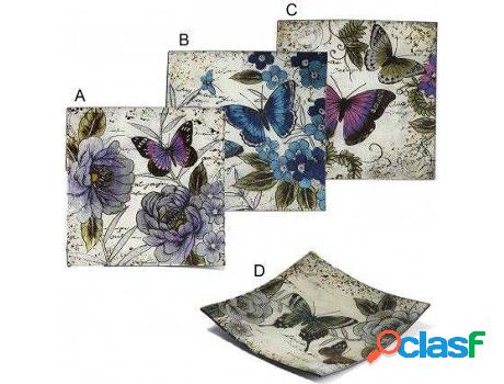 Plato HOGAR Y MÁS Decorativo Cuadrado De Mariposa (24x24