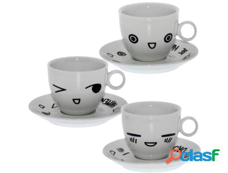 Set 6 Tazas Blanco Y Negro DRW (9x7,5cm Plato:14cm)