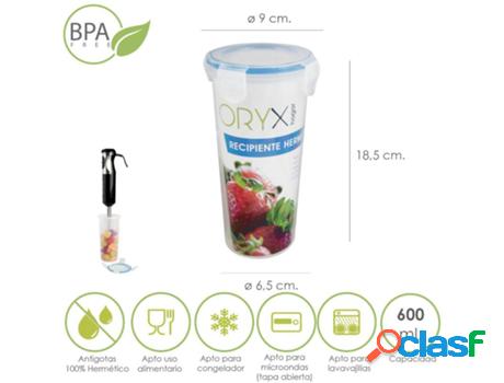 Vaso recipiente hermetico medidor plastico redondo 600 ml.