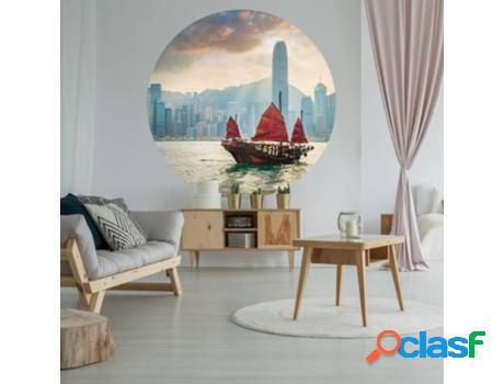 Wallart Papel De Parede Circular Skyline With Junk Boat