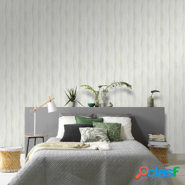 vidaXL Rollos de papel pintado no tejido 2 uds ondas blanco