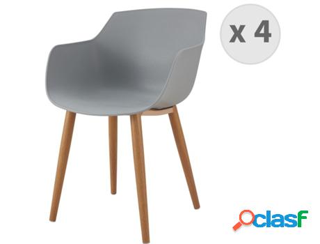 Andrea-Silla Escandinava Gris Con Pie De Metal Efecto Madera