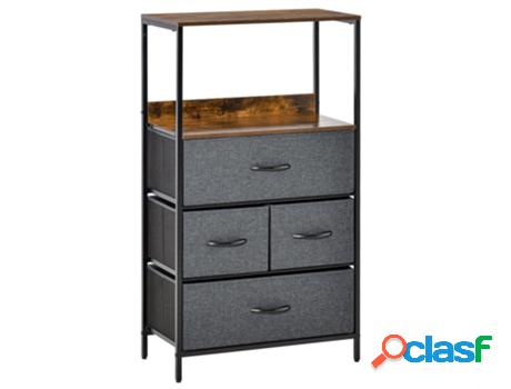 Cómoda Con 4 Cajones Plegables Y Estante HOMCOM (Marrón Y