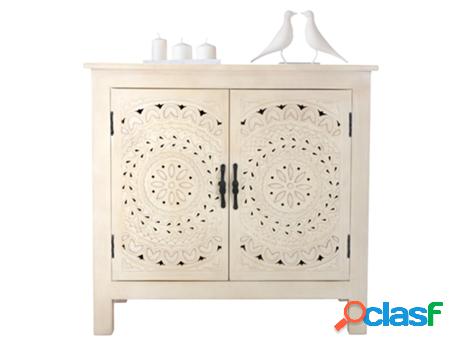 Cómoda Con Dos Puertas 765X815X415 cm Madera de Mango Crema