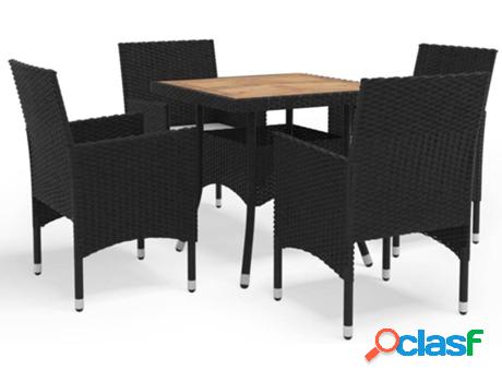 Conjunto de Cenar Exterior VIDAXL 5 Piezas (Negro - Ratán -