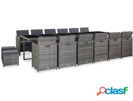 Conjunto de Comedor Jardín VIDAXL 46430 (Gris - Poli Ratán