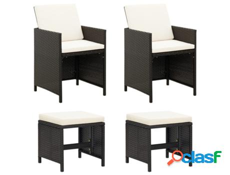 Conjunto de silla de jardín y taburete VIDAXL 4 piezas