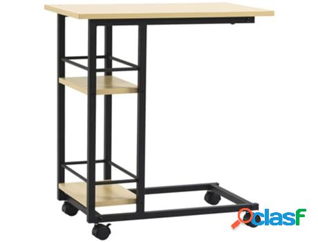 Homcom Mesa Auxiliar Con Ruedas Mesa Lateral En Forma De C