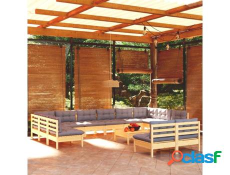 Juego de Salón de Jardín con Cojines VIDAXL (Gris- Madera-