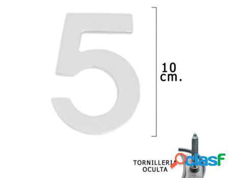 Numero metal 5 plateado mate 10 cm. con tornilleria oculta