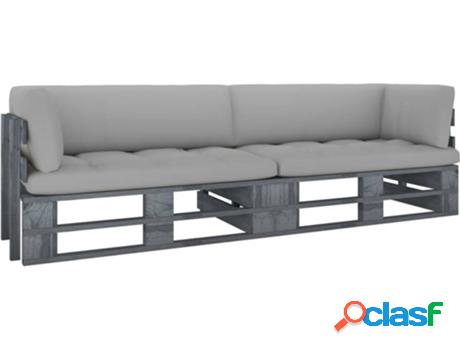 Sofá de Jardín VIDAXL Palets con Cojines (Gris - Madera -