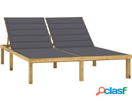 Tumbona Doble VIDAXL con Cojines (Gris - Madera - 200x138x77