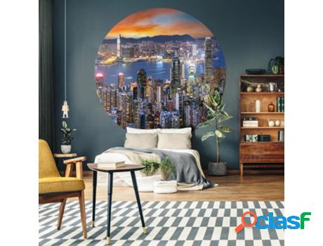 Wallart Papel De Parede Circular Skyline By Night 190 Cm