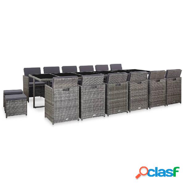 vidaXL Set de comedor de jardín 17 pzas y cojines ratán