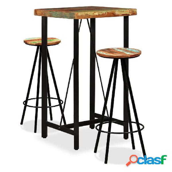 vidaXL Set muebles de bar 3 piezas madera maciza reciclada