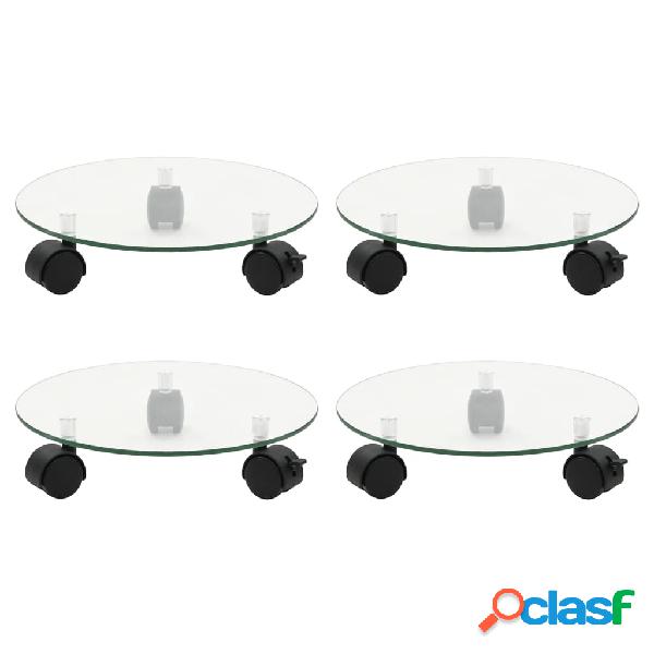 vidaXL Soportes ruedas plantas 4 uds redondo vidrio templado