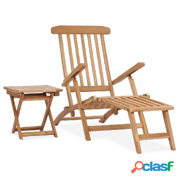 vidaXL Tumbona con reposapiés y mesita madera maciza de