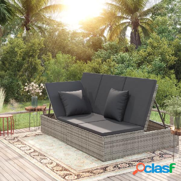 vidaXL Tumbona doble convertible y cojines ratán sintético