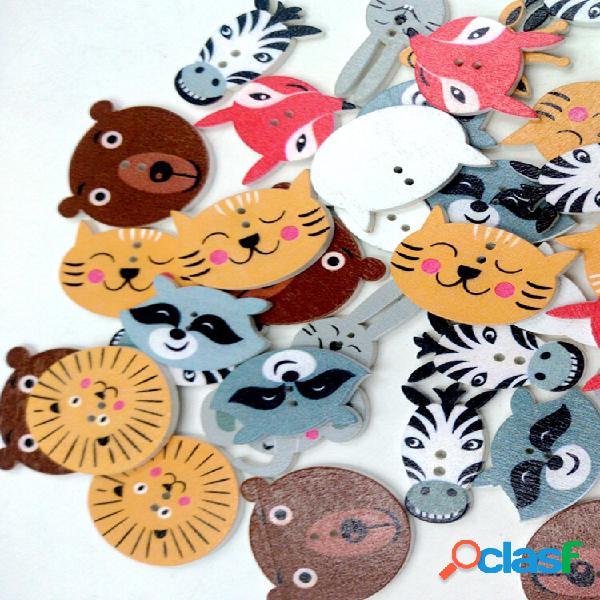 50 piezas de madera de colores mezclados Botones animal