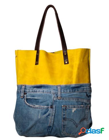 Bolso De Tela Vaquera En Varios Colores Amarillo