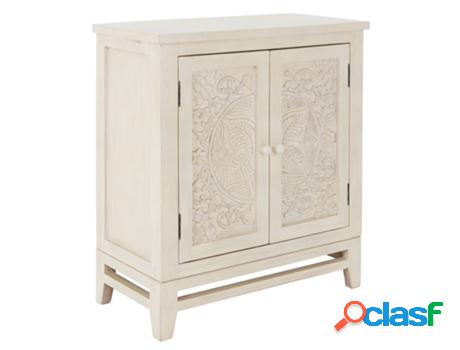 Cómoda Con Dos Puertas 82X74X37 cm Madera de Mango Crema