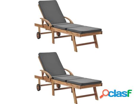 Conjunto de 2 Tumbonas VIDAXL Cojines 3054634 Gris (Madera -