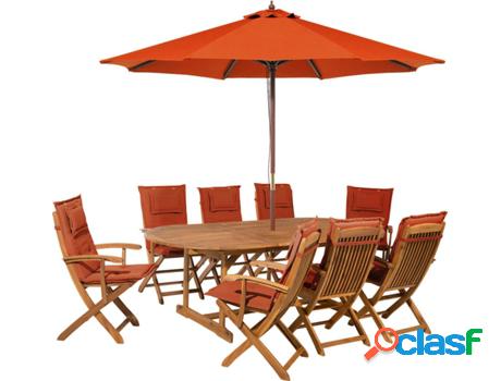 Conjunto de Mesa + 8 Sillas + Parasol Maui (Marrón - Madera