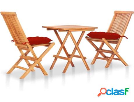 Juego de Jardín VIDAXL Bistró con Almohadas (Rojo - Madera