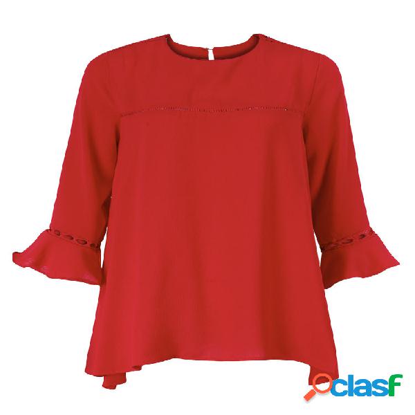 OL costura hueco de manga larga de gasa mini vestido de las