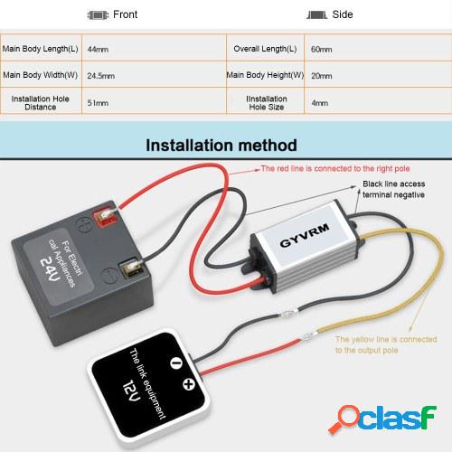 Regulador convertidor DC / DC portátil 24V paso a 12V 3A