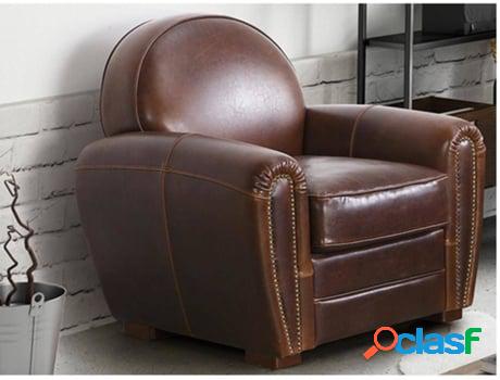 Sillón VENTE UNIQUE (Marrón - Piel - 85x90x84 cm)