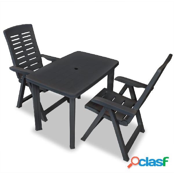 vidaXL Set de mesa y sillas de jardín 3 piezas plástico
