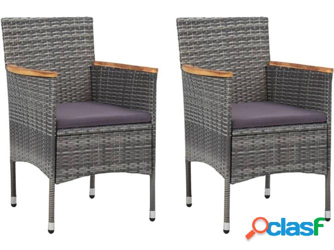 2 Sillas de cenar para jardín VIDAXL mimbre PE Gris claro
