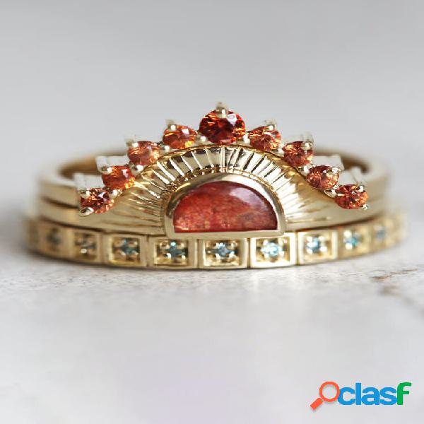 3 uds aleación vendimia moda sol corona Patrón Boda anillo