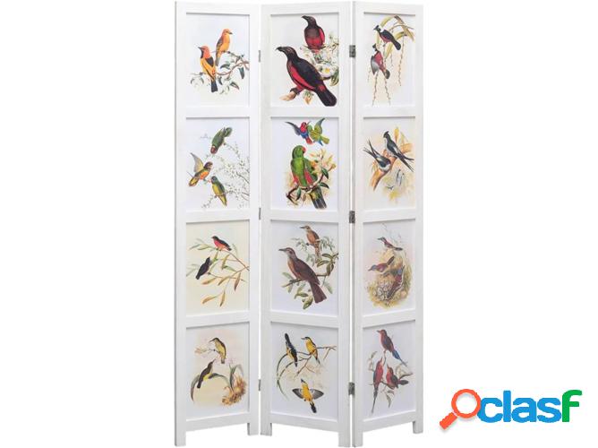 Biombo con 3 paneles VIDAXL pájaros blanco (105x165 cm)