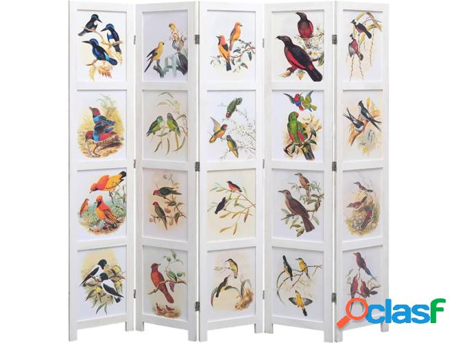Biombo con 5 paneles VIDAXL pájaros blanco (175x165 cm)