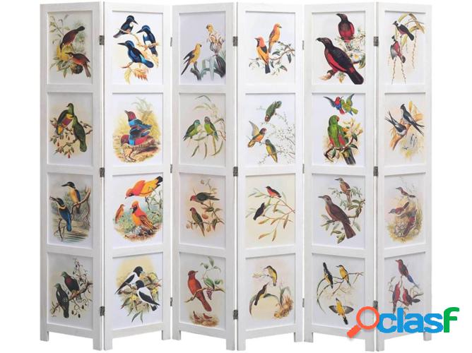 Biombo con 6 paneles VIDAXL pájaros blanco (210x165 cm)