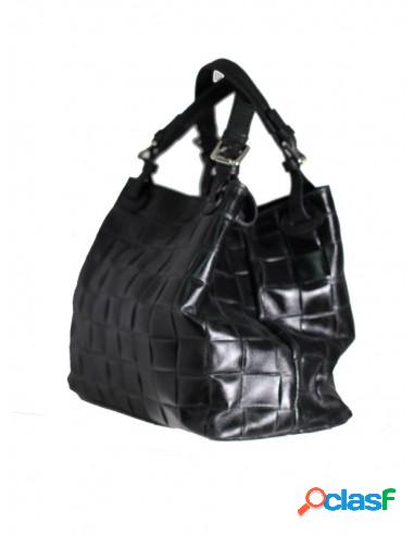 Bolso De Piel Natural Labrada Para Mujer Negro