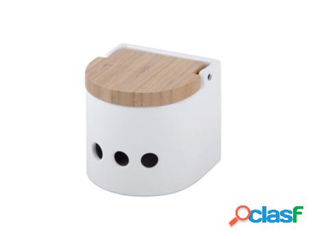 Bote de ajos cocina cerámica y bambú semi - blanco brillo