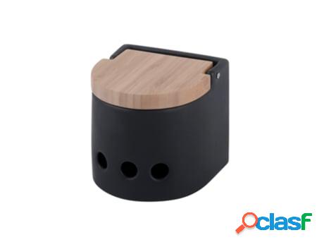 Bote de ajos cocina cerámica y bambú semi - negro mate