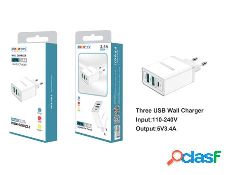 Cargador Con Tipo-C Y 2X Entrada Usb 2.0 MODORWY Ma6102