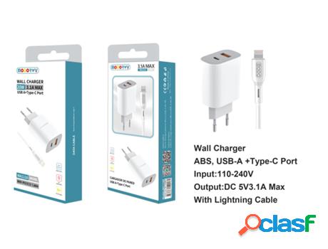 Cargador De Doble Entrada Usb 2.0 + Tipo-C MODORWY Ma1116