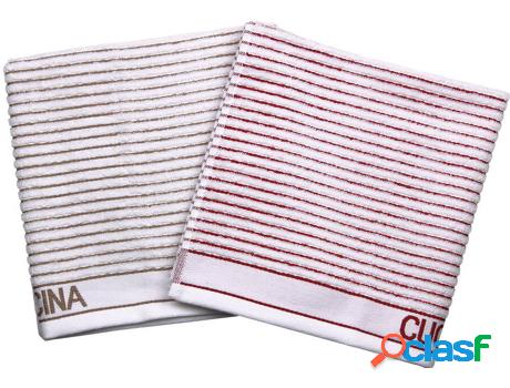 Conjunto 2 Paños Cocina 50X50 Beige/Rojo Modelo Syrah
