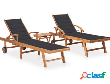 Conjunto de 2 Tumbonas VIDAXL Cojín 3073171 Marrón (Madera