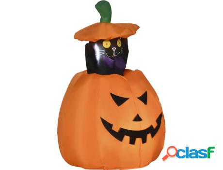 Decoración de Halloween OUTSUNNY Calabaza Inflable y Gato