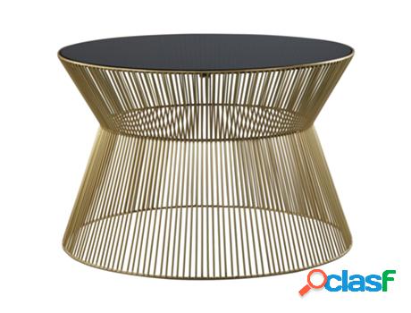 Mesa de Centro 72X48 cm Metal Dorado/Negro Y Cristal