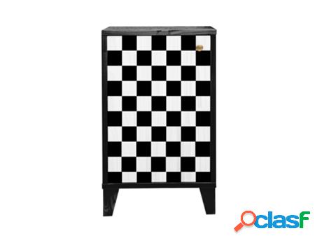 Mesita de noche de madera pino macizo con 1 puerta estampado